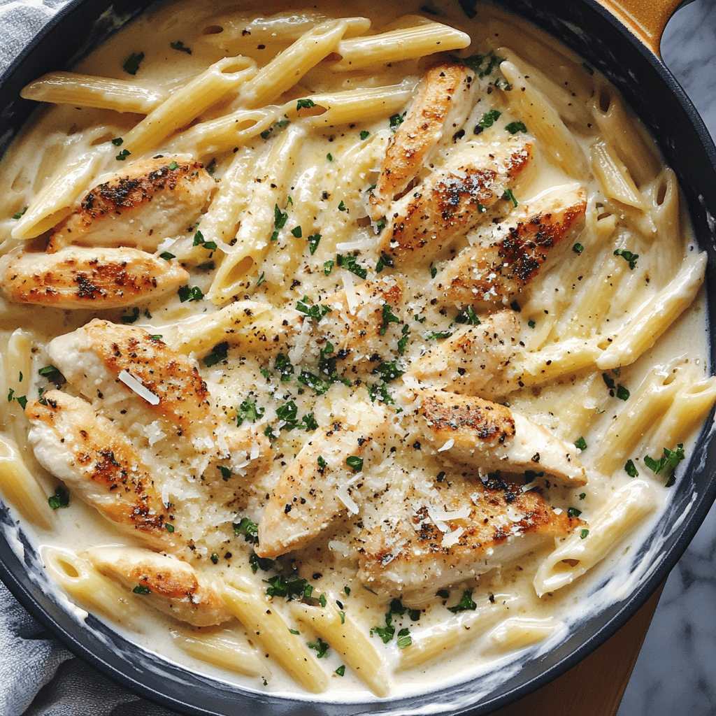 The Best Creamy Garlic Chicken Penne with Parmesan Cream Sauce