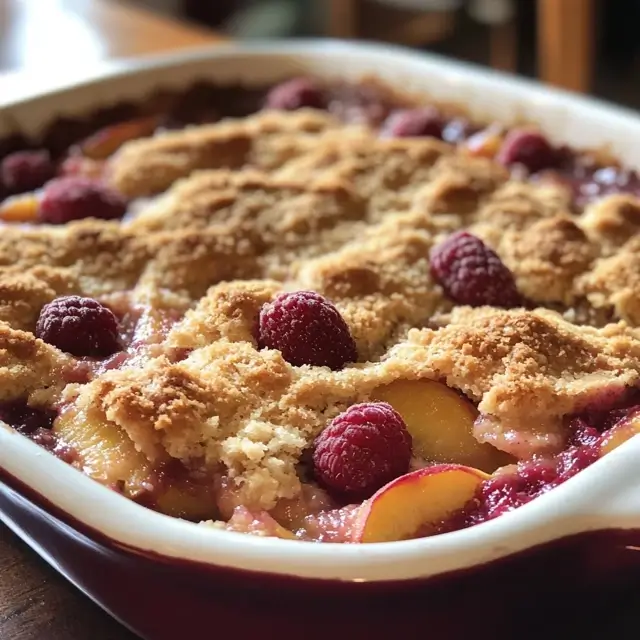 Easy peach and raspberry cobbler recipe perfect for busy weeknights.