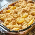 Nectarine Cobbler with golden biscuit topping and bubbling fruit filling in cast-iron skillet, topped with melting vanilla ice cream.