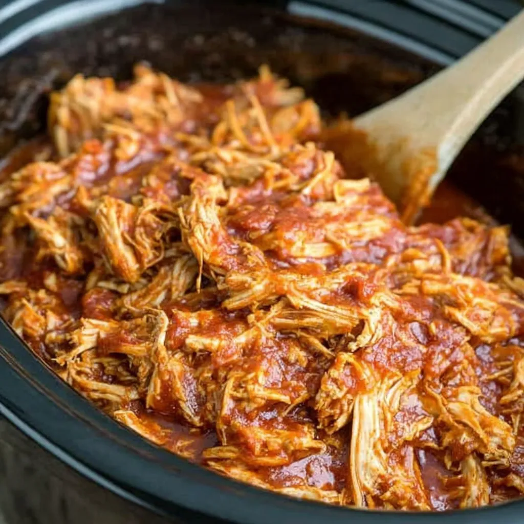 A slow-cooked BBQ chicken dish in a crockpot, ready to serve as a delicious and easy weeknight dinner.