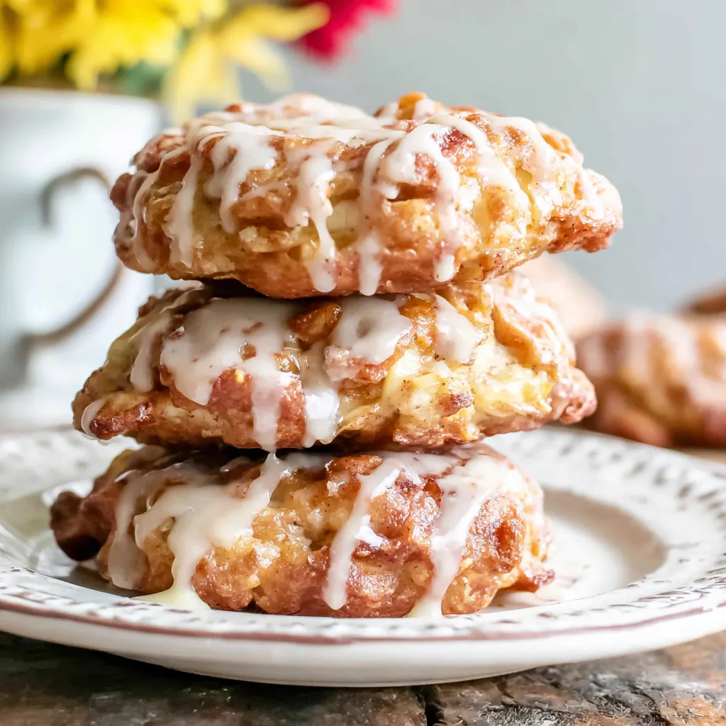 Baked apple fritters, golden brown and baked, on a cooling rack.
