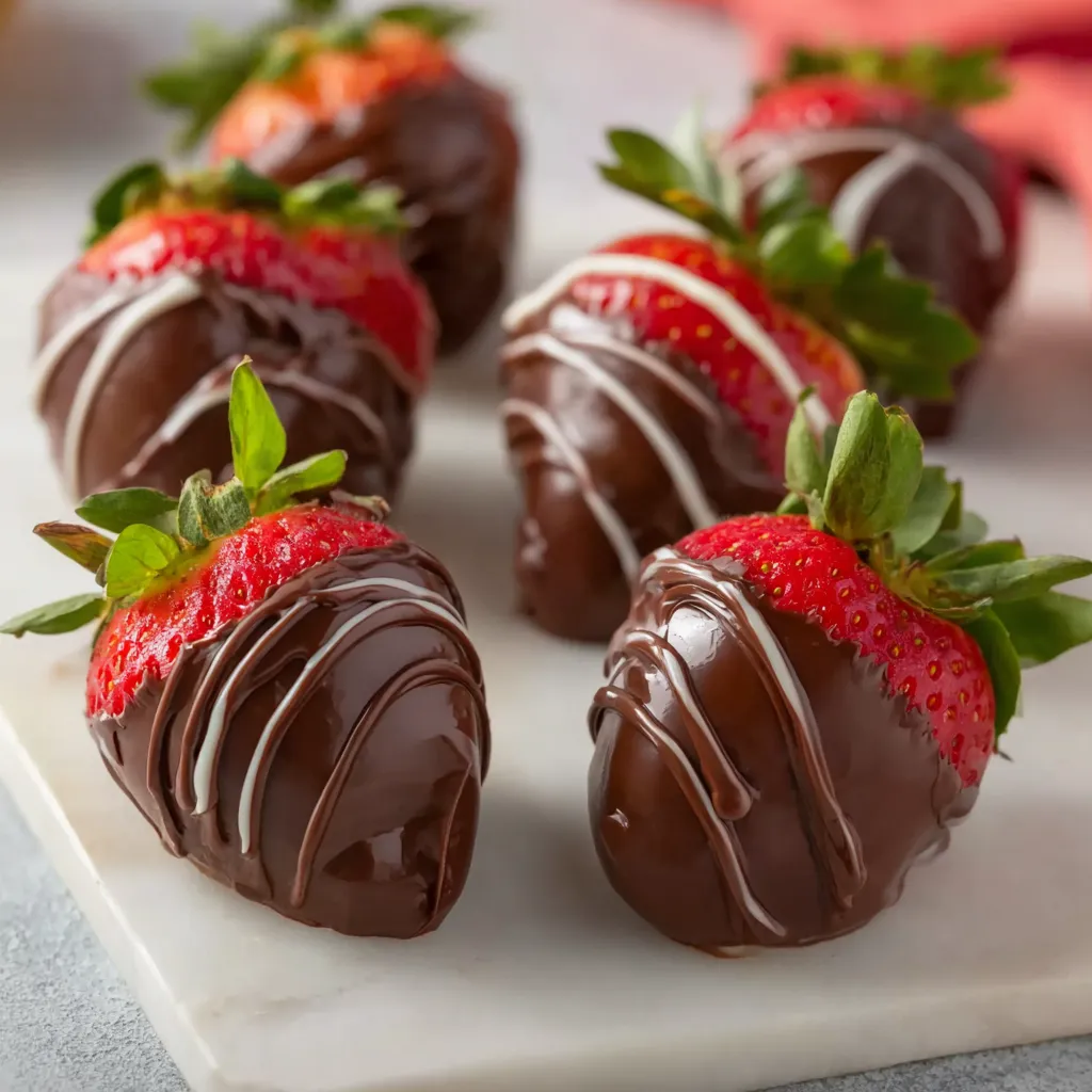 Luscious chocolate covered strawberries. Decadent dipped berries.