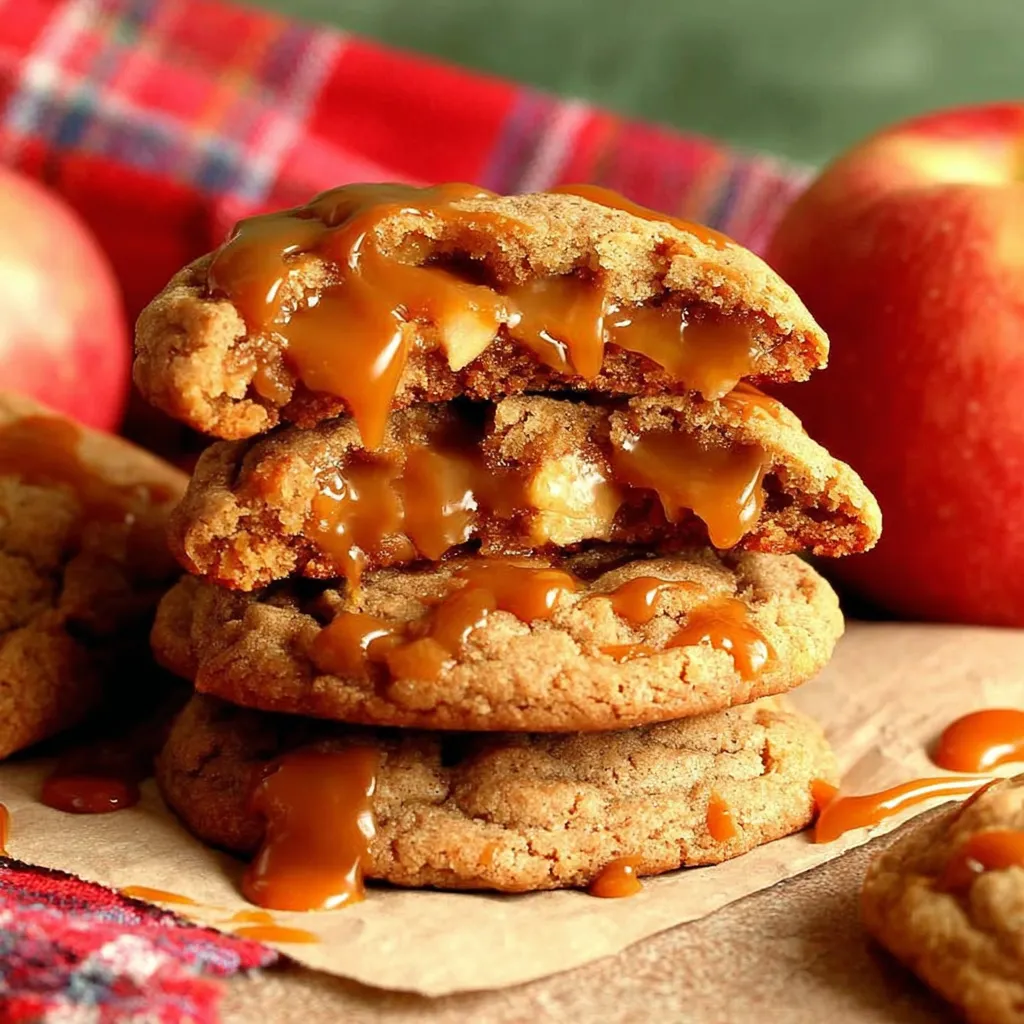 Gooey caramel apple cookies, close-up. Fall baking obsession!