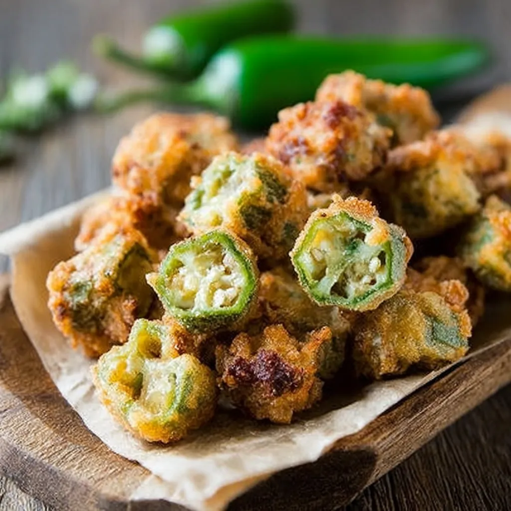 Crispy Southern fried okra, golden brown and delicious.