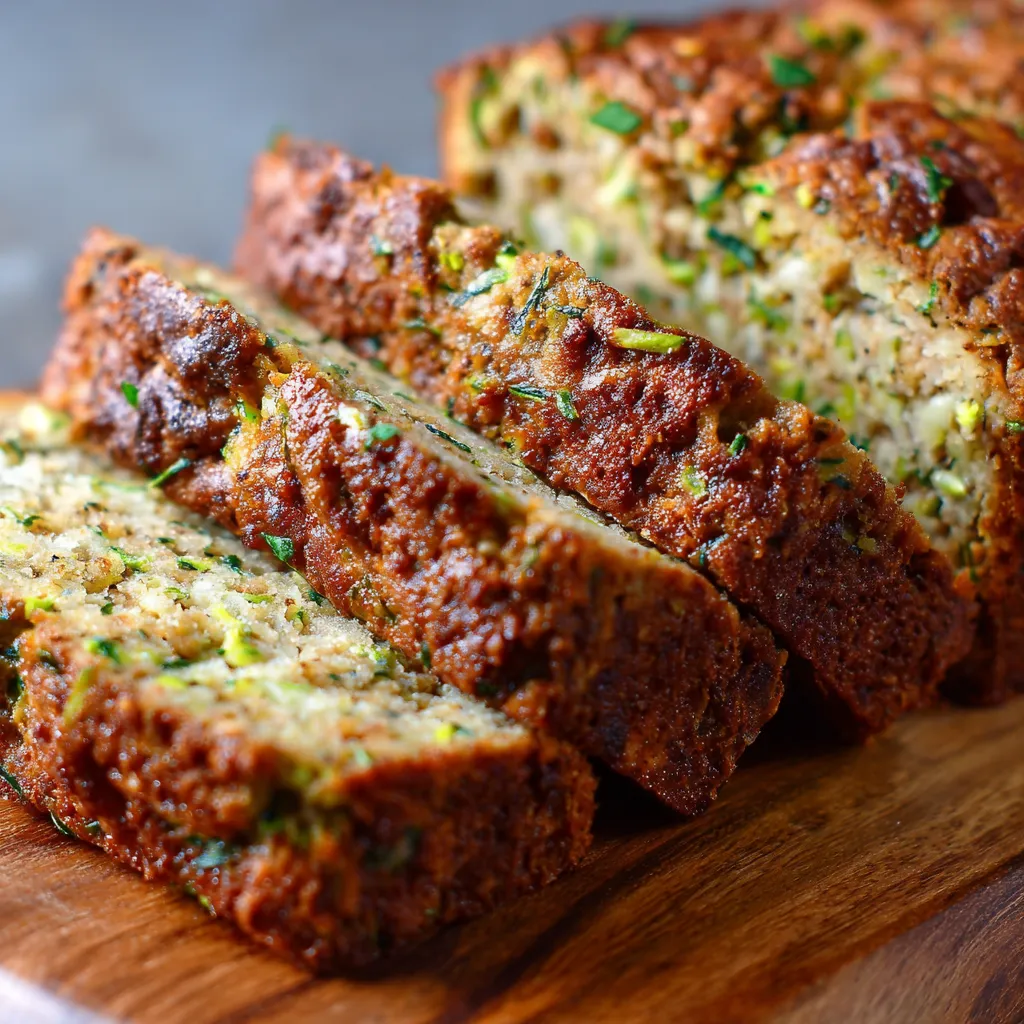 Keto zucchini bread slice. Moist, low-carb zucchini bread.