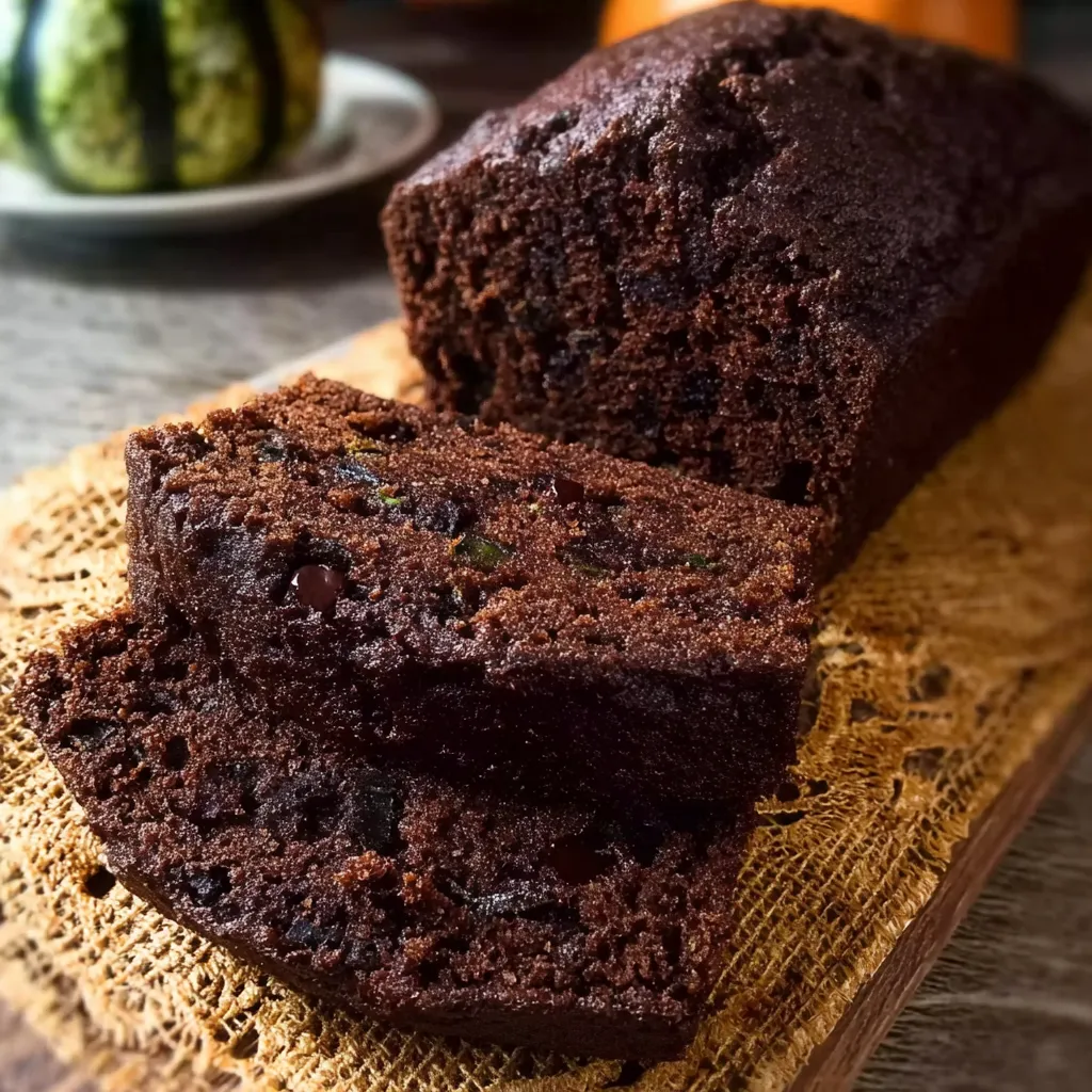 Chocolate zucchini bread slices, a delicious dessert.