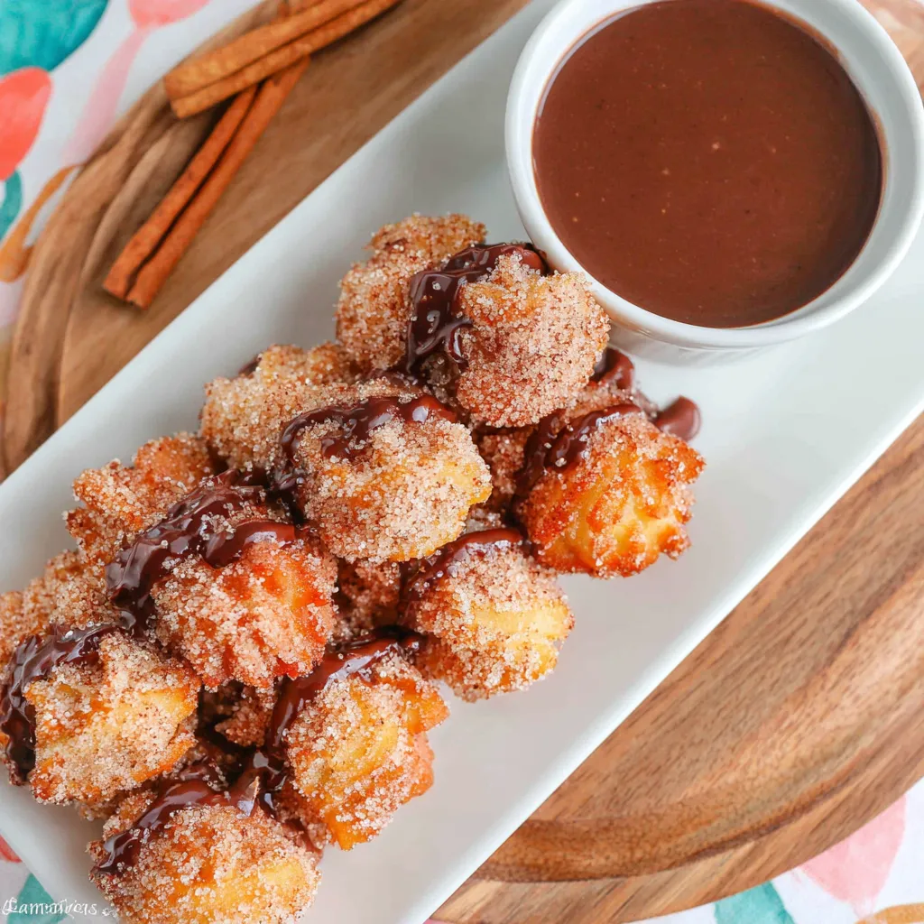 Air fryer churro bites. Easy, healthy homemade dessert recipe.