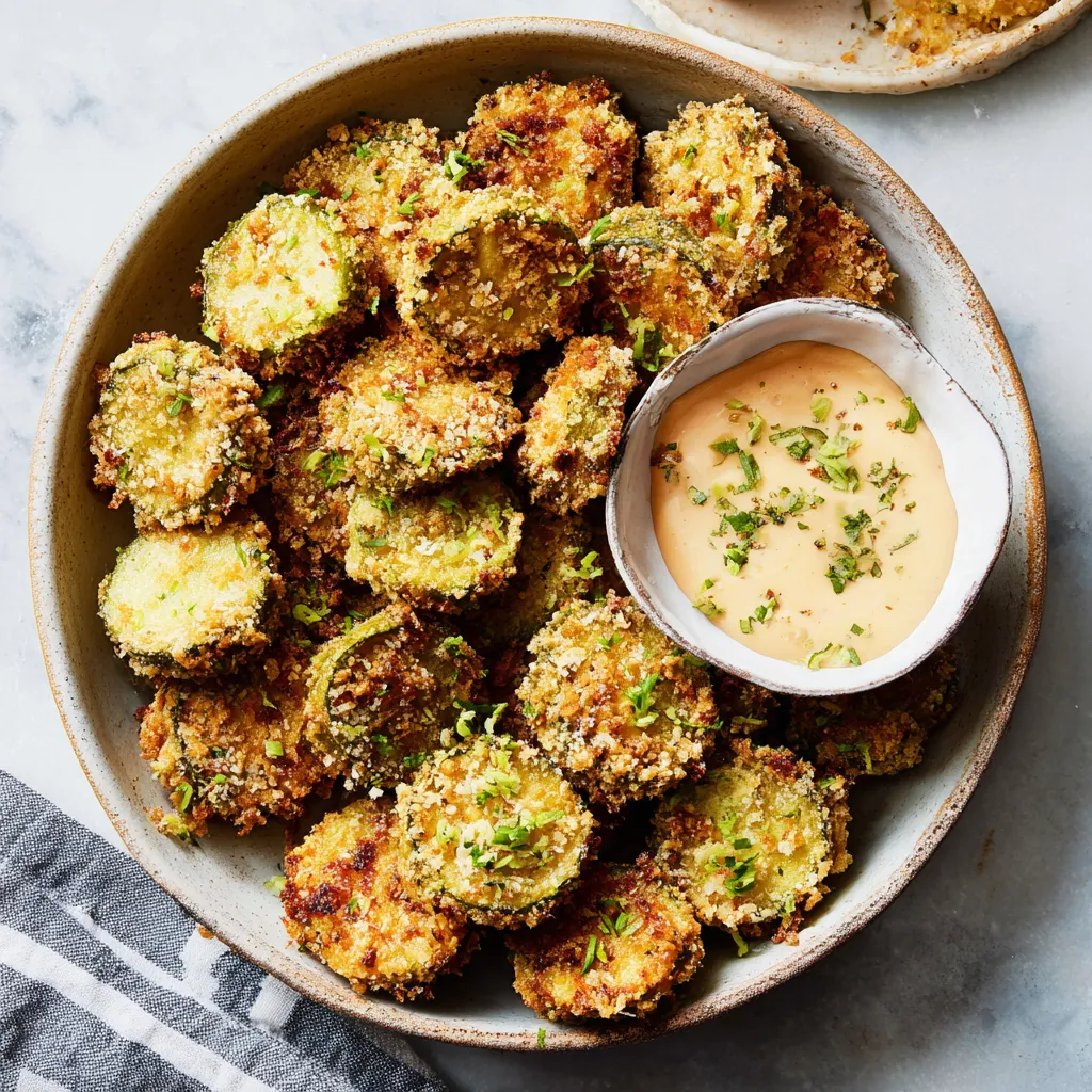 Crispy air fryer fried pickles piled high. Quick, easy appetizer recipe.