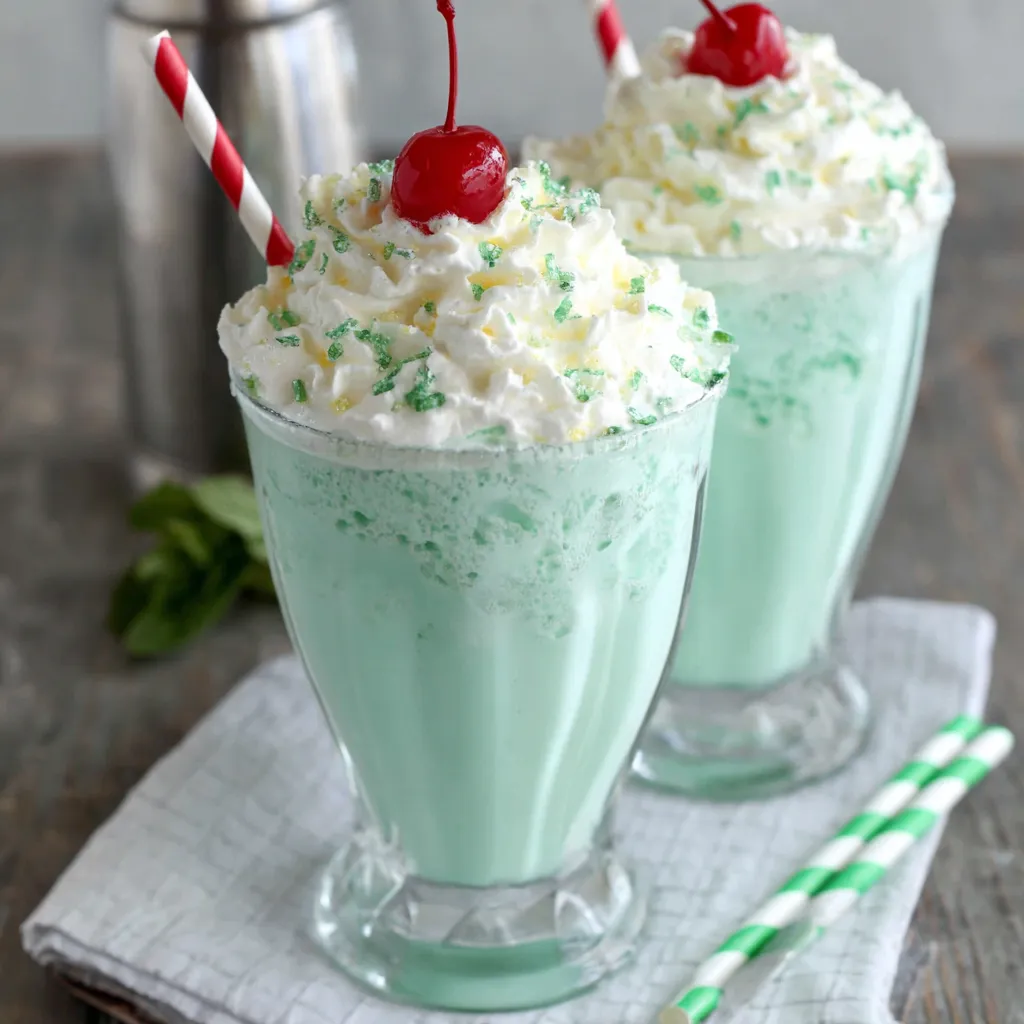 Creamy homemade Shamrock Shake in a glass. Easy mint milkshake recipe.