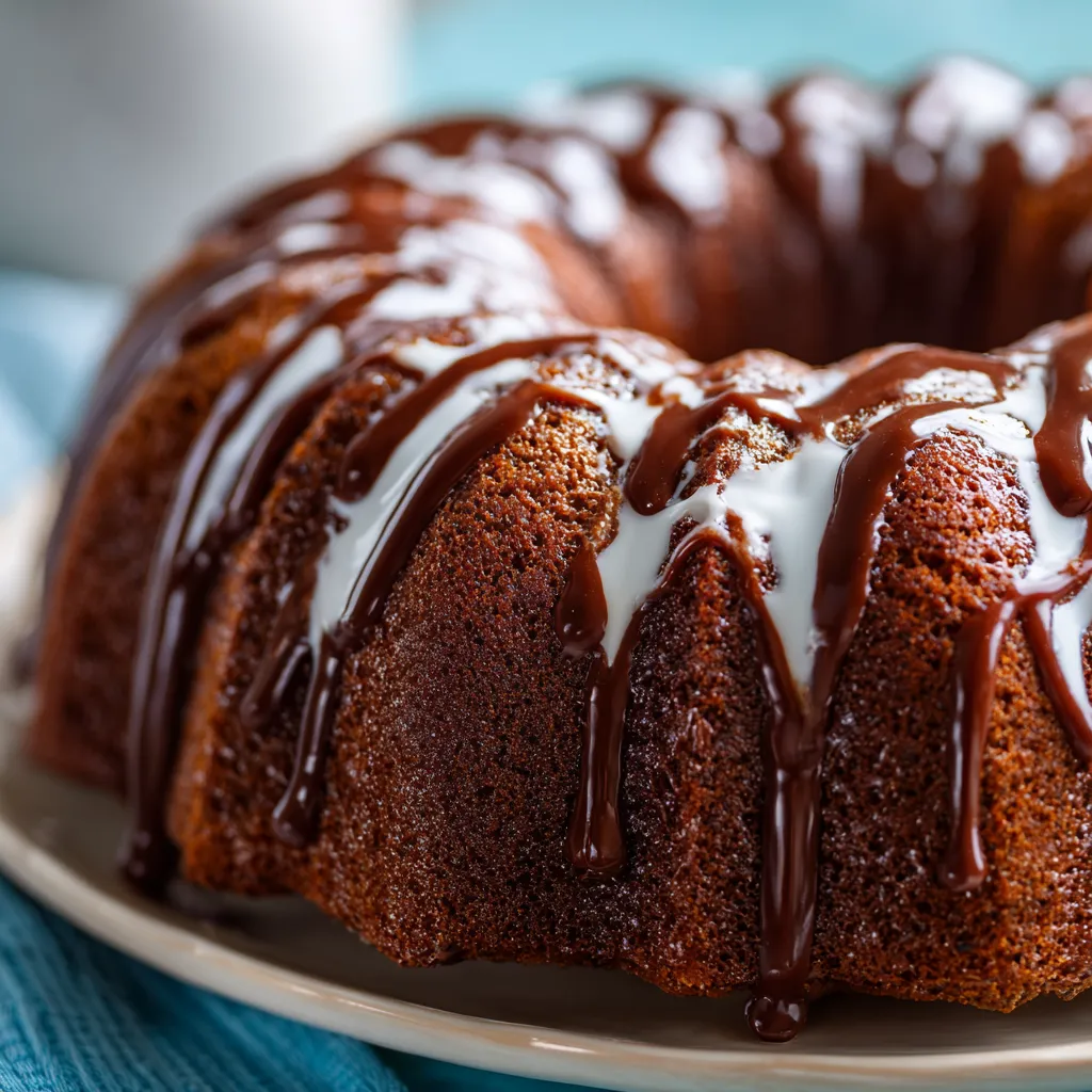 Chocolate Zucchini Bundt Cake: Moist, chocolatey cake with visible zucchini flecks.