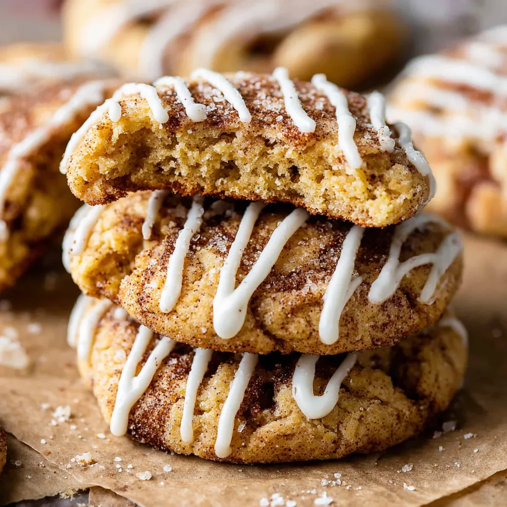Close-up of soft, chewy cinnamon roll sugar cookies.