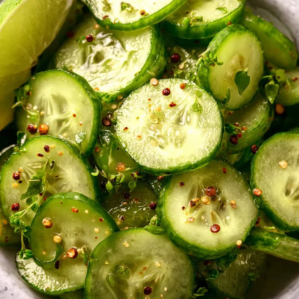 Cucumber vinegar salad: crisp cucumbers in a tangy dressing.