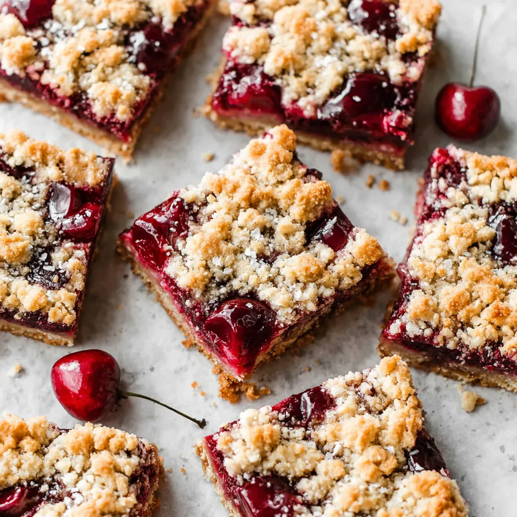 Easy cherry pie bars, close-up shot. Delicious, simple dessert recipe.