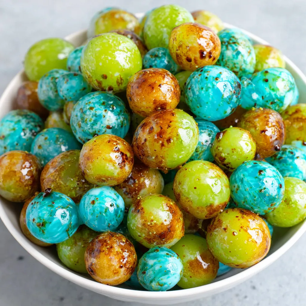 Kool-Aid grapes, a sweet summer snack. Green grapes coated in colorful, sugary Kool-Aid powder.