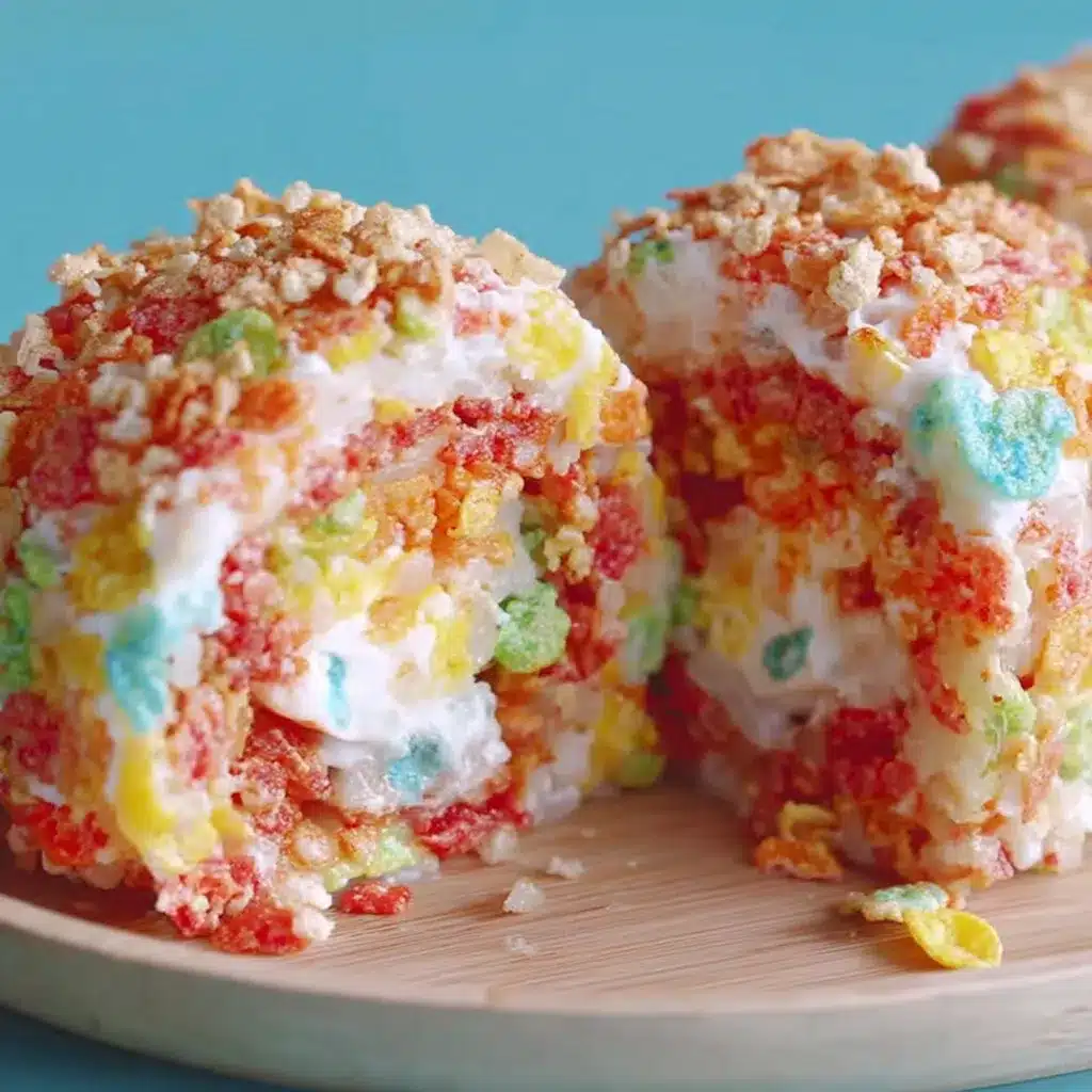 Fruity Pebbles sushi rolls: colorful, no-bake dessert treat.