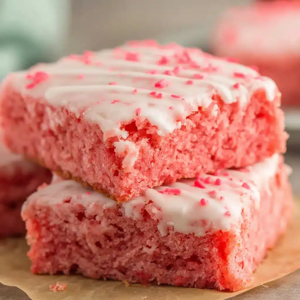 Fudgy strawberry brownies, cut and ready to eat. Easy recipe.