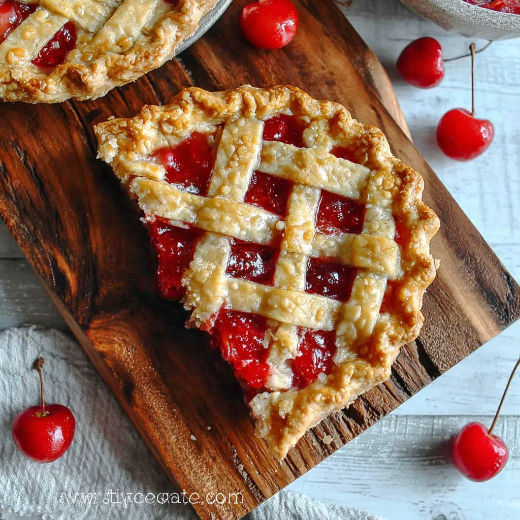 Close-up of a gluten-free sweet cherry pocket pie, golden brown crust.