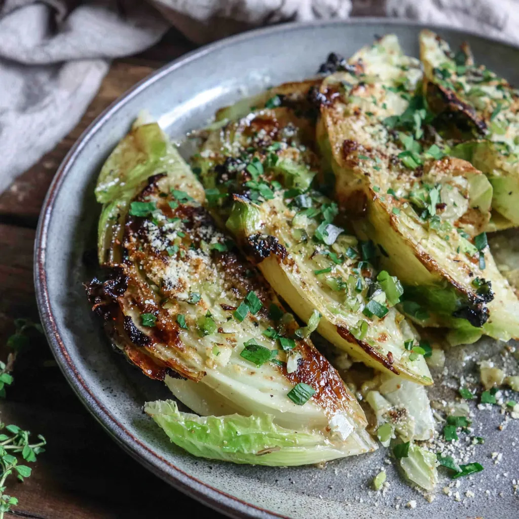 Crispy roasted kohlrabi wedges with garlic and parmesan.