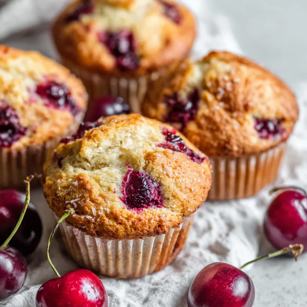 Close-up of a delicious, fresh cherry muffin from Olives + Thyme.