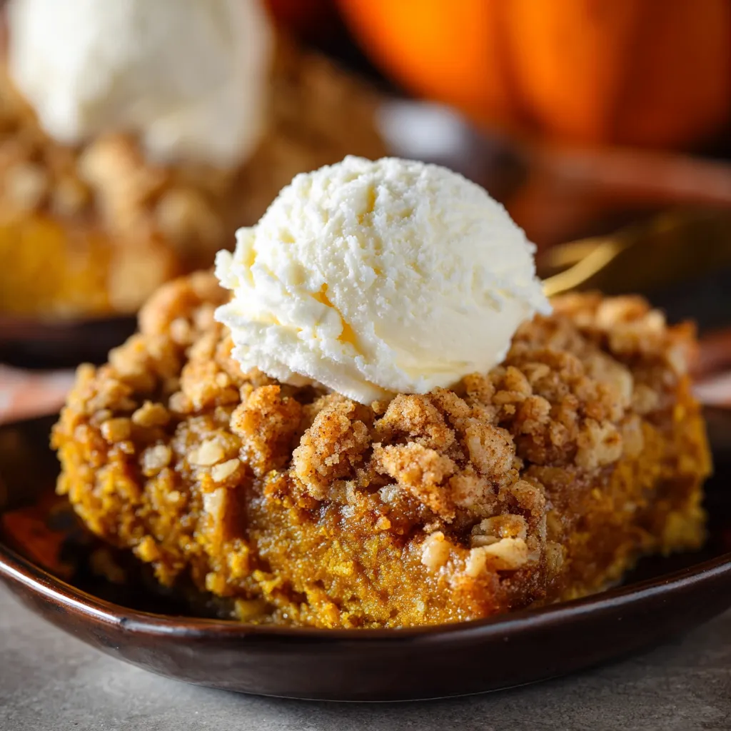 Easy pumpkin crisp close-up. Warm, spiced dessert ready to eat.