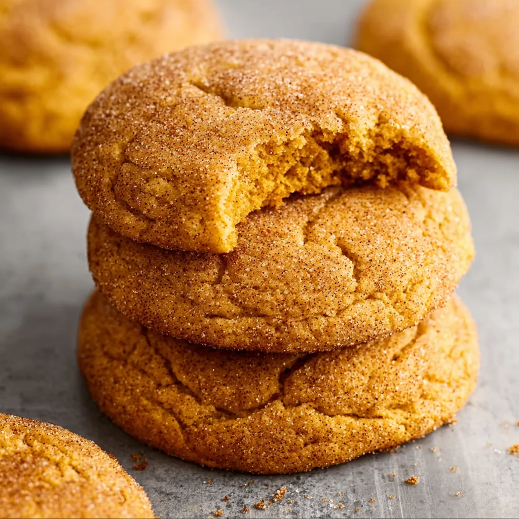 Chewy pumpkin snickerdoodle cookies with cinnamon sugar on a plate.