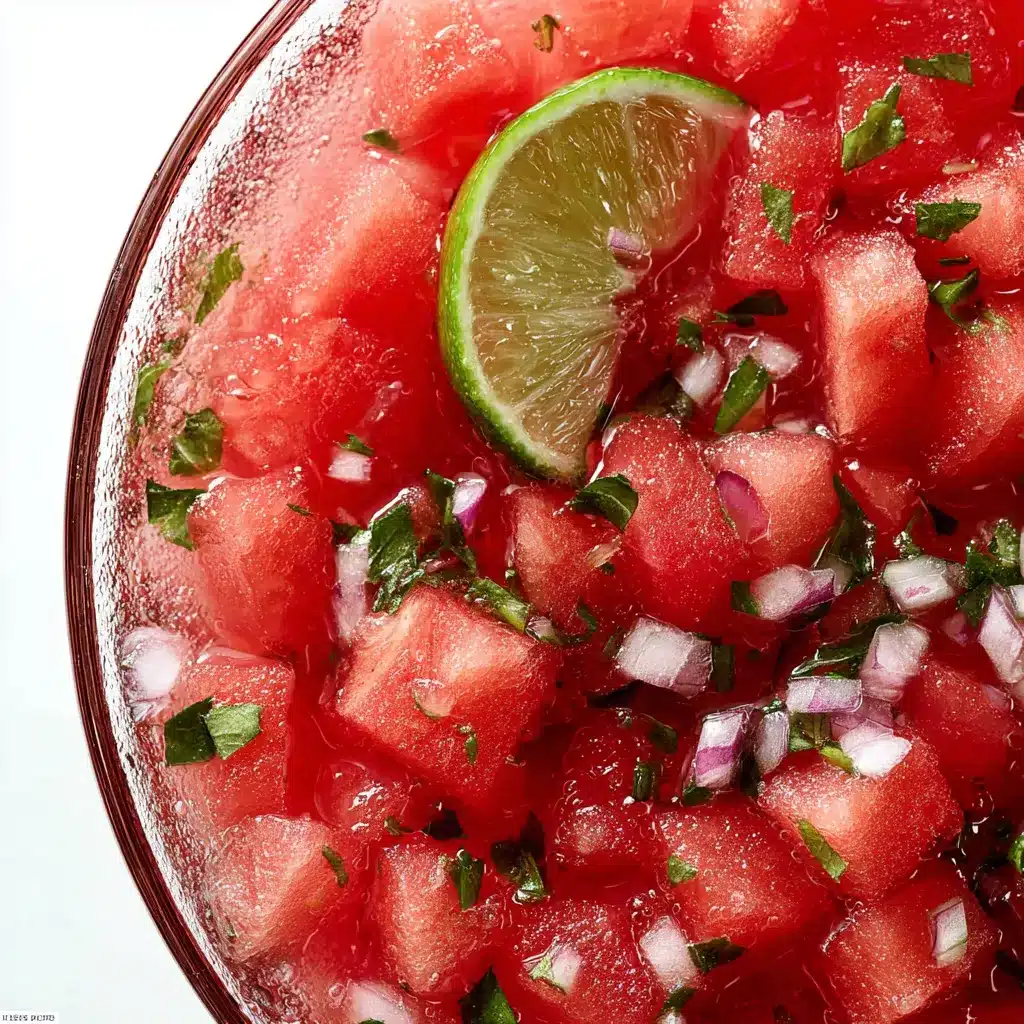 Watermelon salsa close-up. Refreshing summer appetizer with mint and red onion.