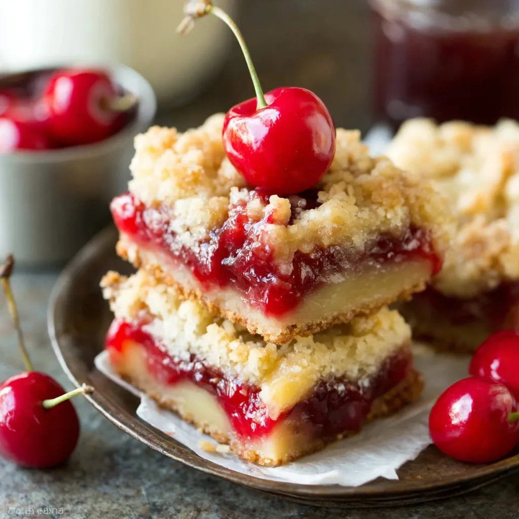 S'mores cherry cobbler bars, close-up. Indoor s'mores dessert.