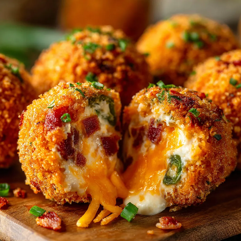 Spicy bacon jalapeño popper cheese balls on a plate.