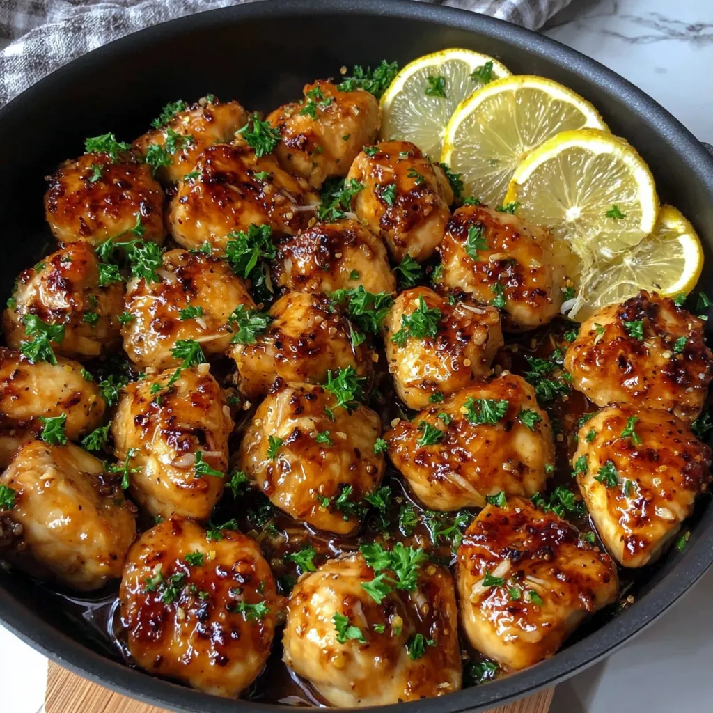 Stanley Tucci's lemon garlic chicken bites, close-up.