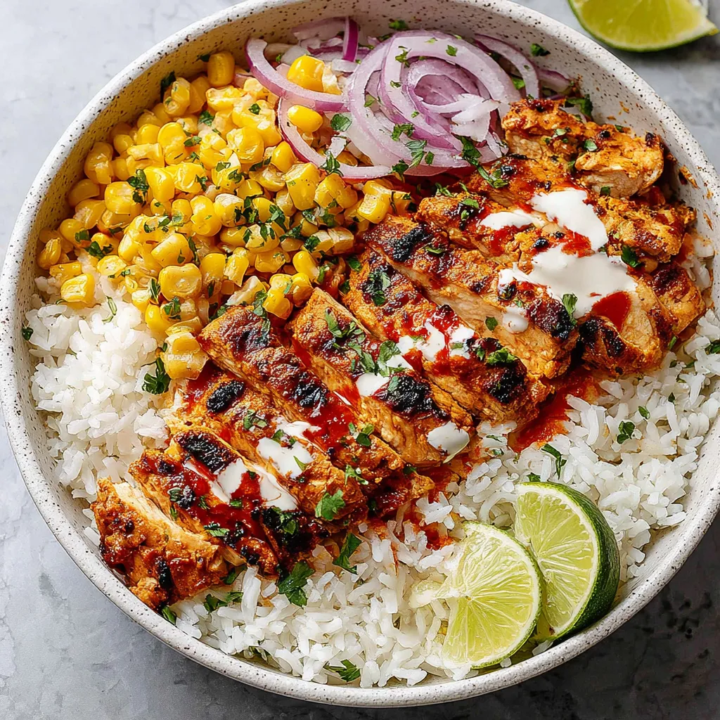 Street corn chicken rice bowl. Healthy meal prep recipe.