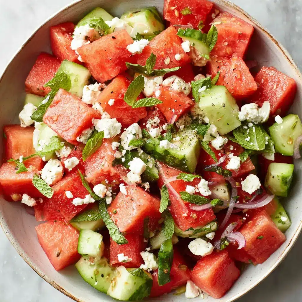 Watermelon feta salad. Refreshing summer salad with mint and balsamic glaze.