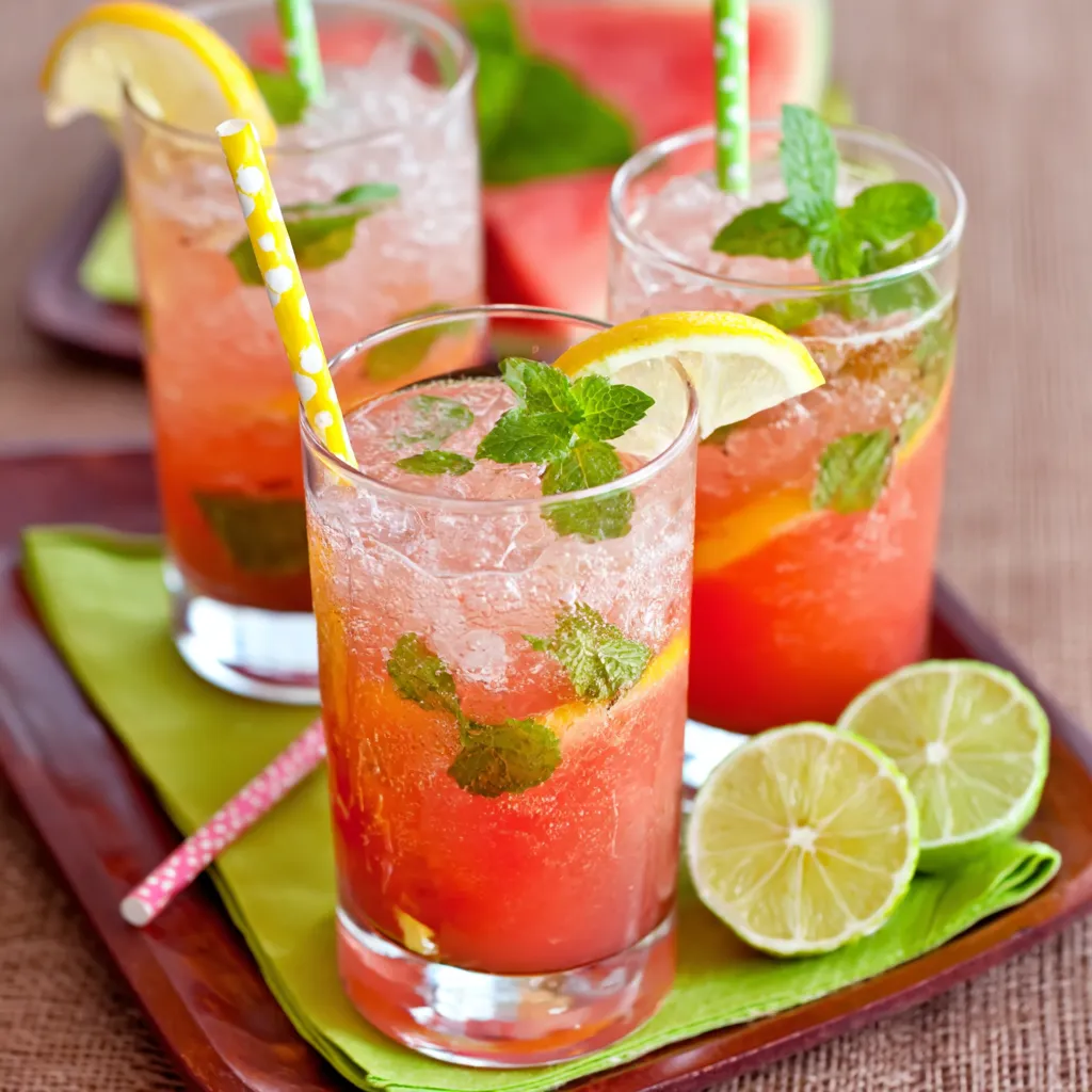 Refreshing watermelon lemonade in a glass. Easy summer drink recipe.