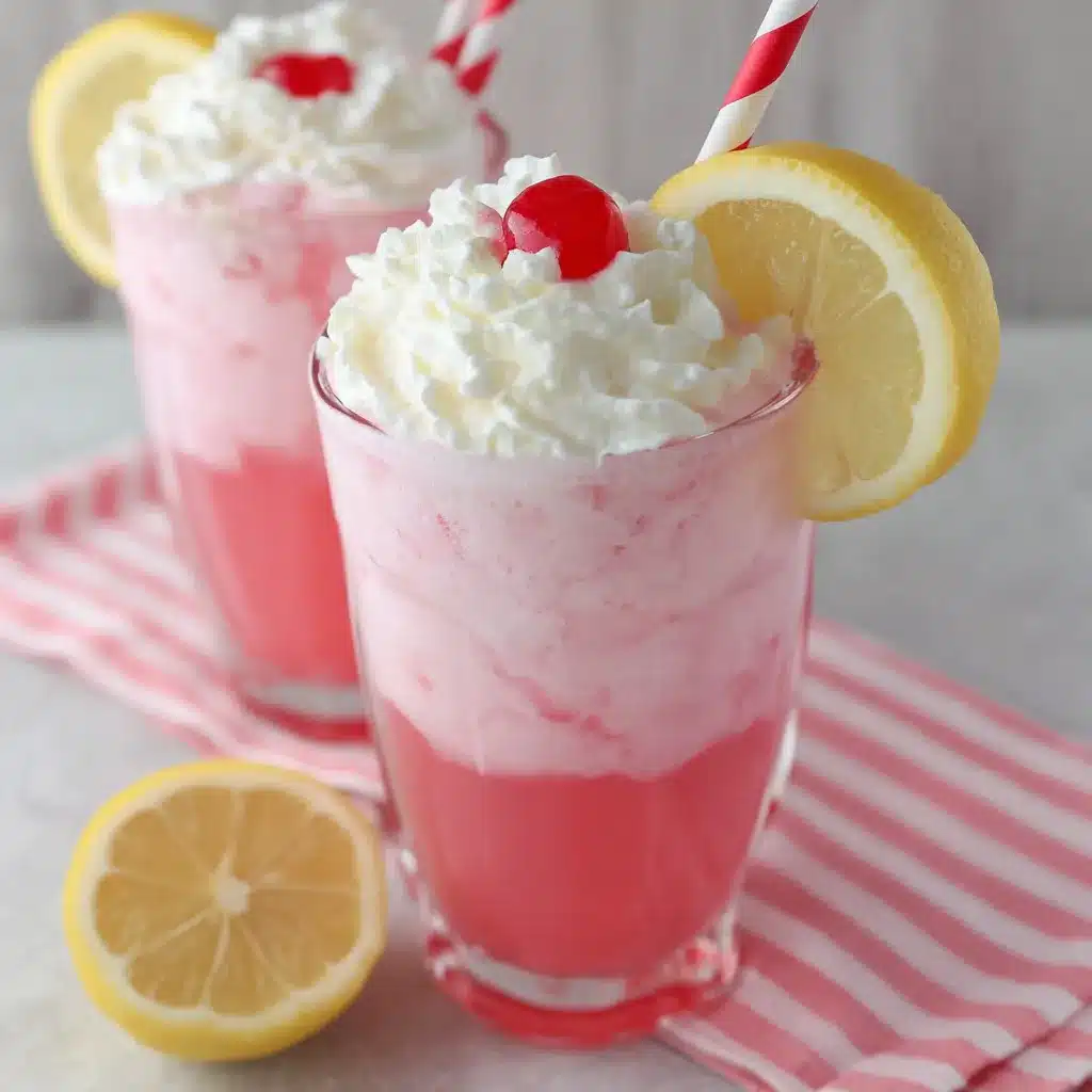Creamy whipped pink lemonade in a glass. Cool summer drink recipe.