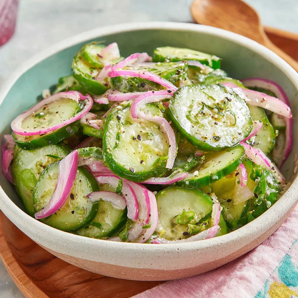 Cucumber salad recipe: fresh sliced cucumbers and dill.