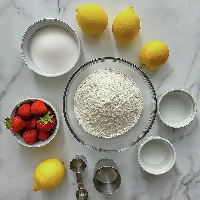 Ingredients for ZESTY STRAWBERRY LEMONADE CUPCAKES