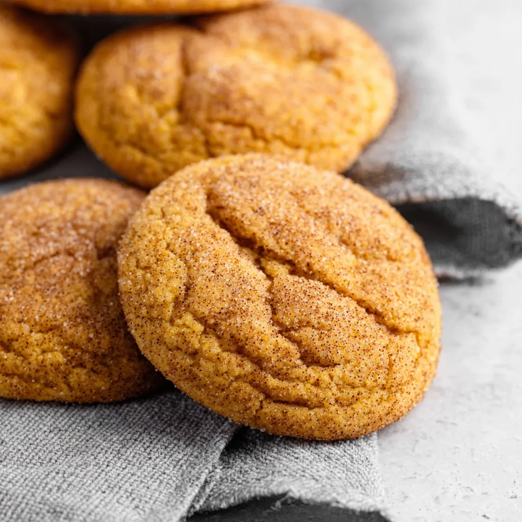 Chewy pumpkin snickerdoodle cookies, close up.