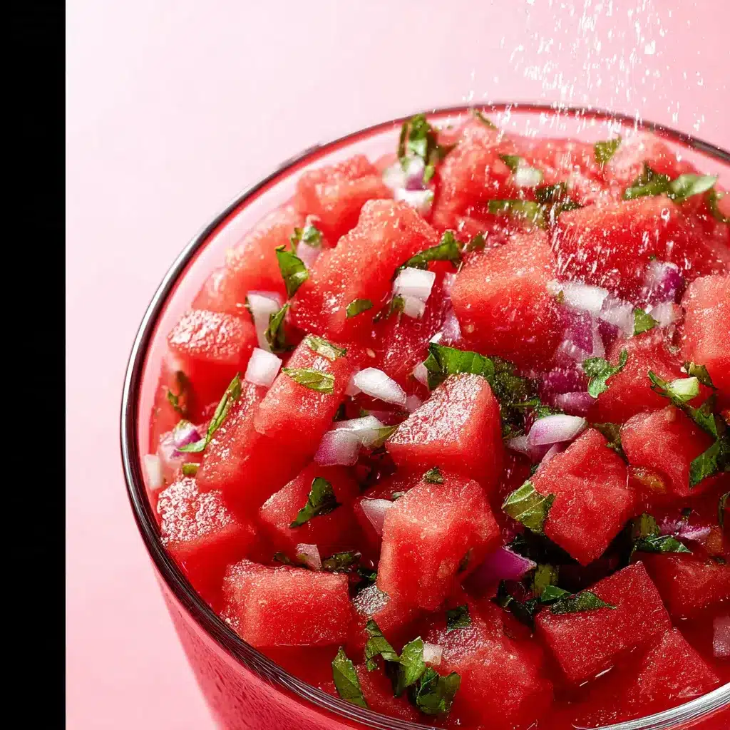 Refreshing watermelon salsa in a bowl. Sweet and savory summer appetizer.