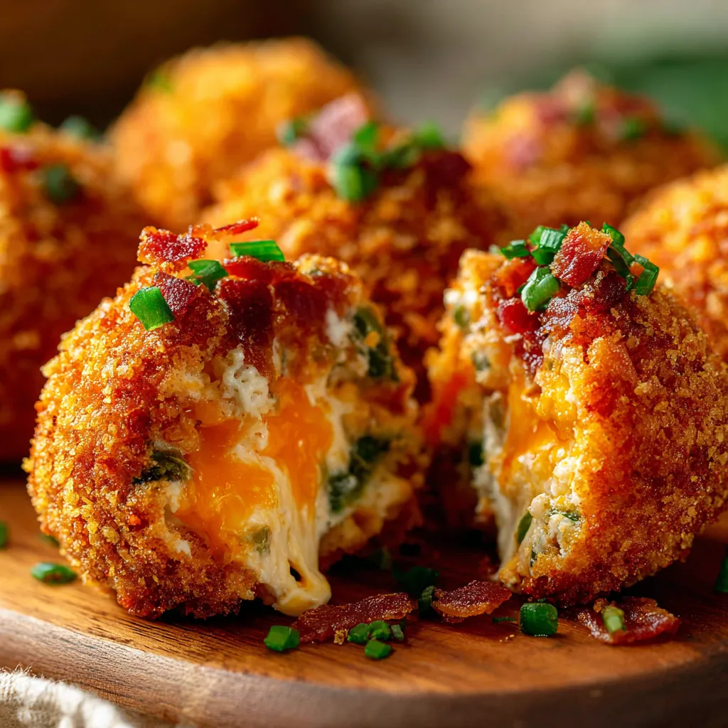 Spicy bacon jalapeño popper cheese balls on a platter.