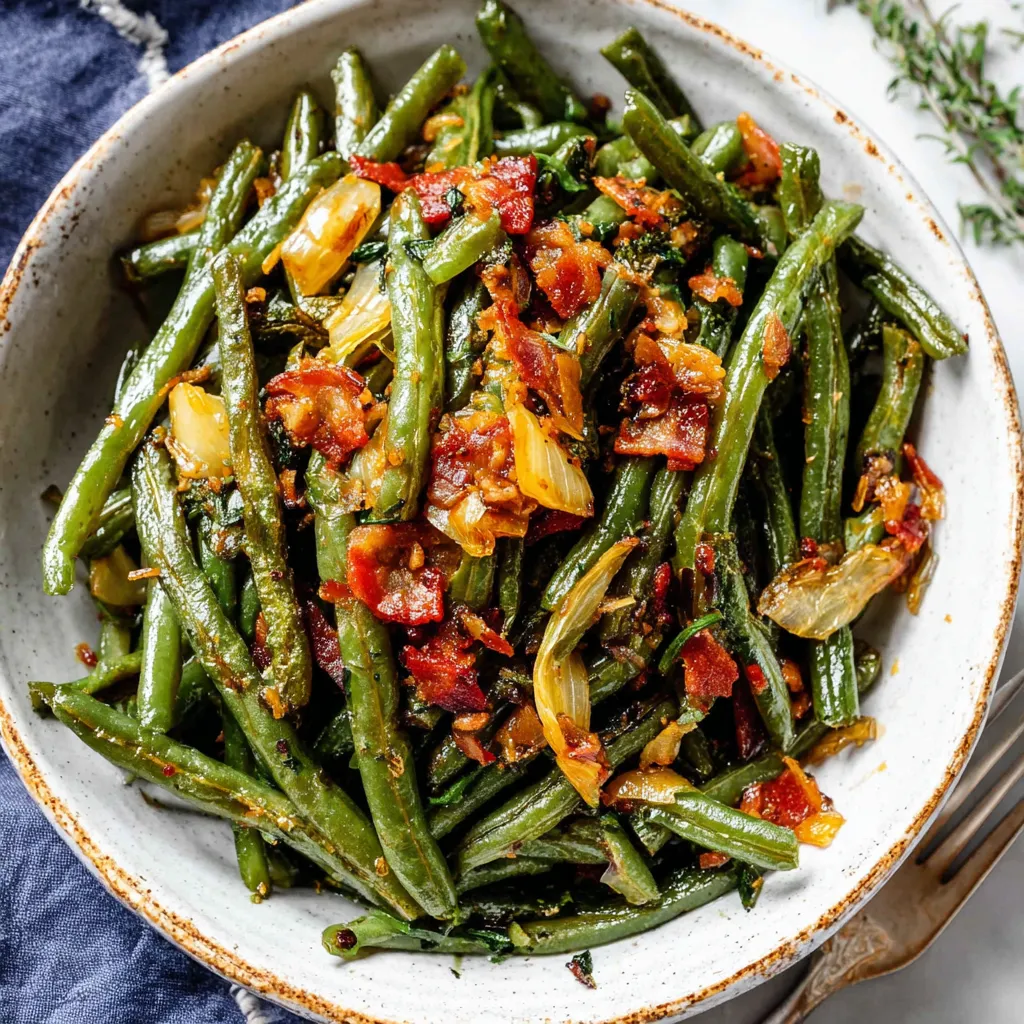 Close-up of crack green beans, a quick & delicious side dish.