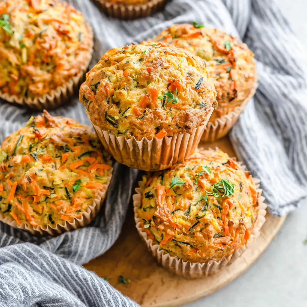 Close-up shot of a delicious, moist carrot zucchini muffin, showcasing its texture and ingredients for our quick and easy healthy muffin recipe.