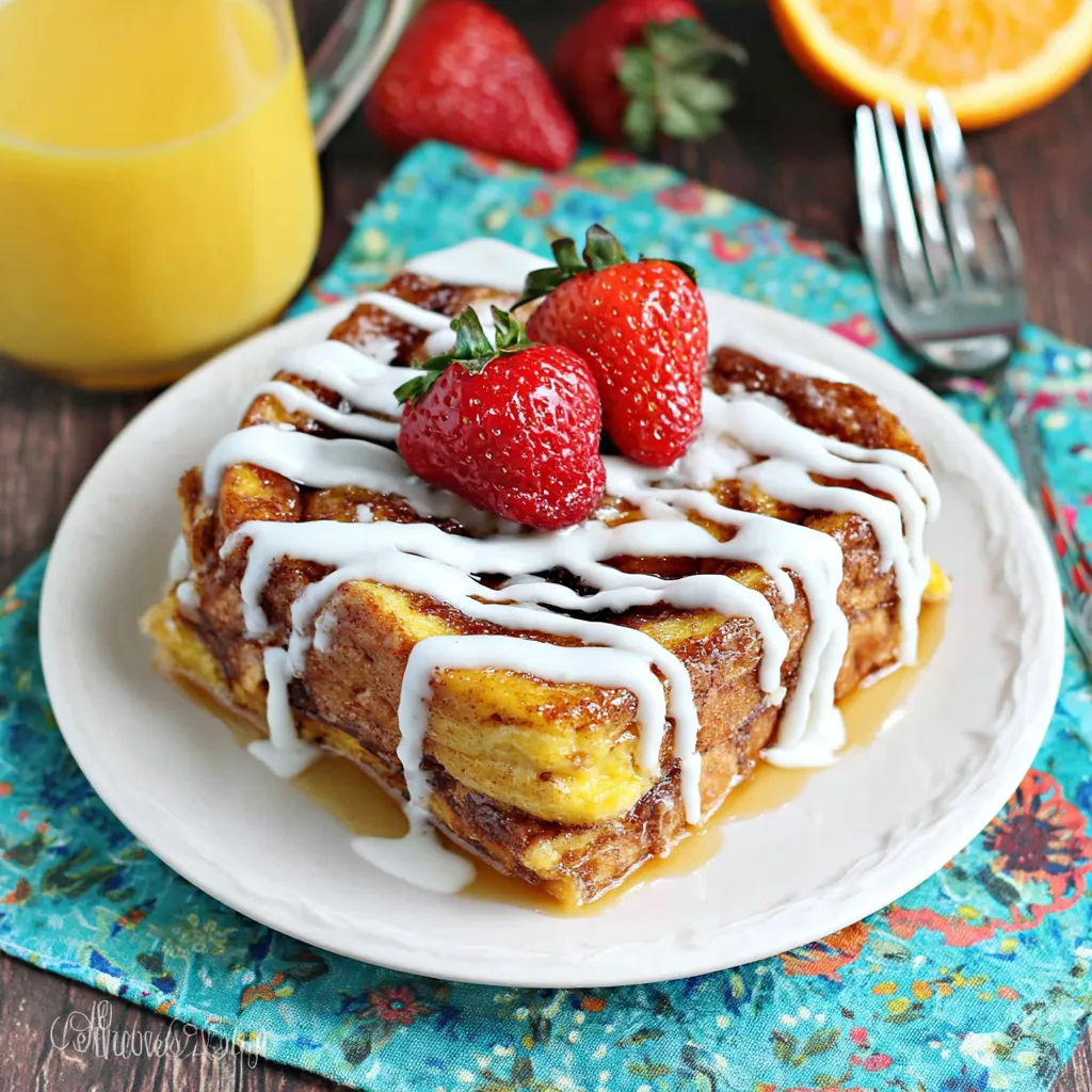 Irresistible Cinnamon Roll French Toast offers a wow-worthy breakfast experience, showcasing its delectable appearance in this second content image.