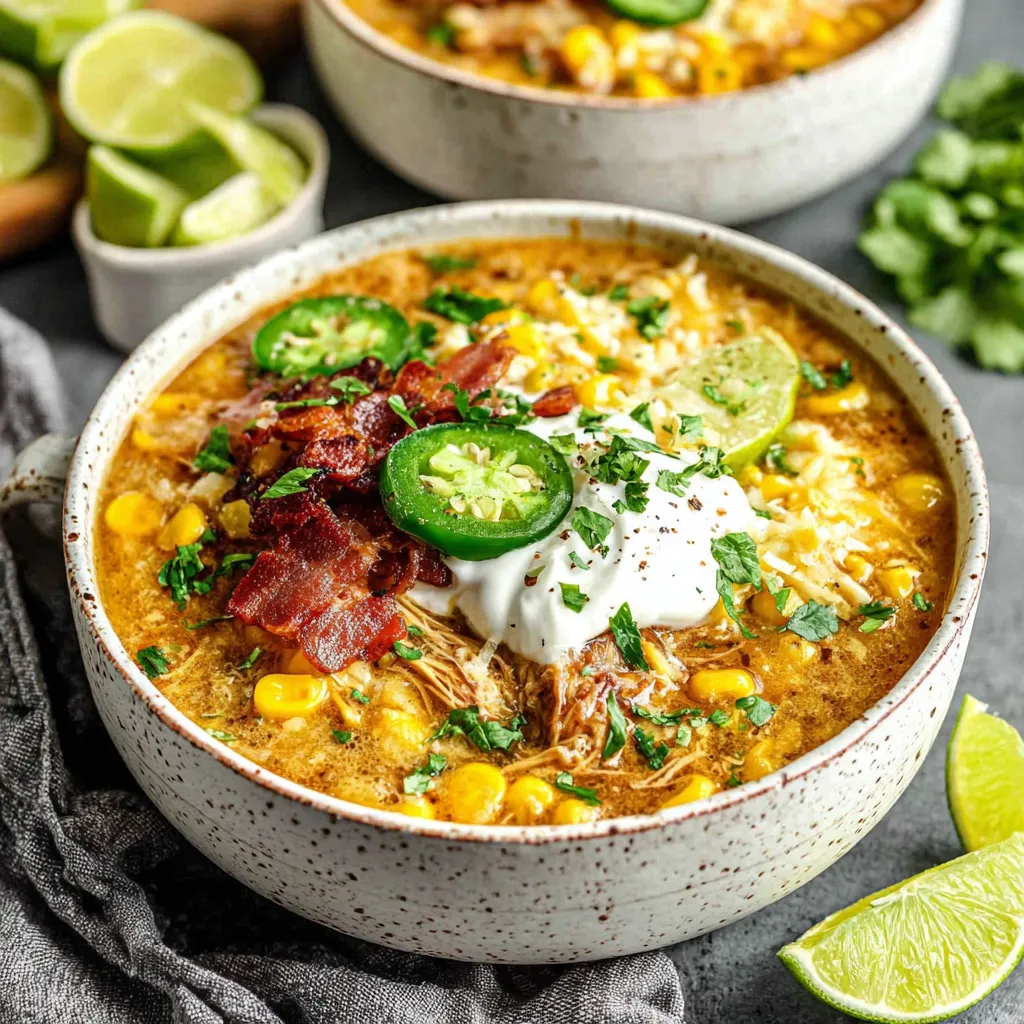 A warm and inviting bowl of Mexican Street Corn Soup prepared in a crockpot offers a comforting cozy night recipe experience.
