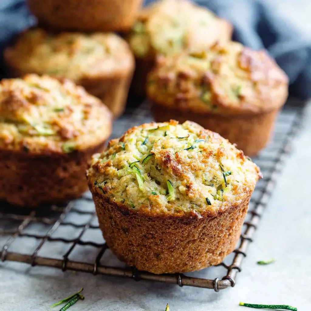 Fluffy almond zucchini muffins. Delicious, easy baked good.