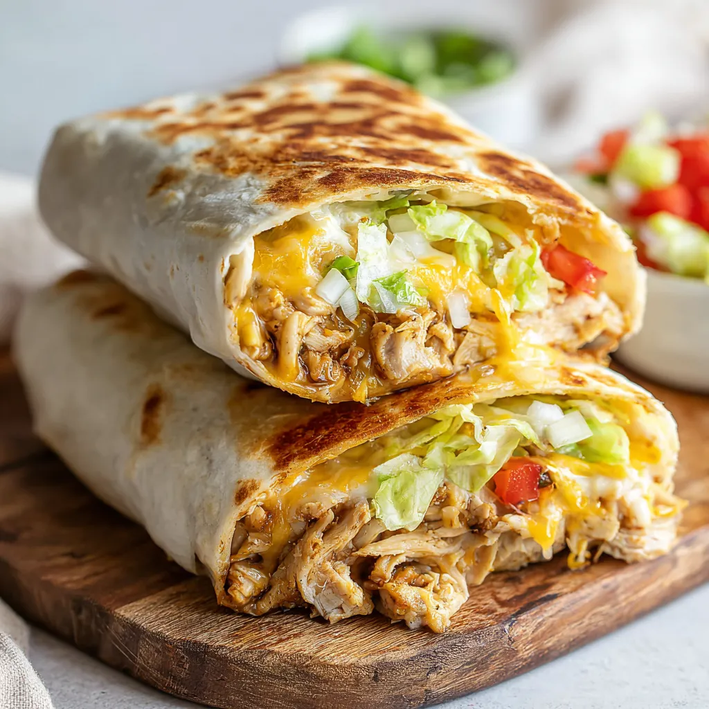 Cheesy garlic chicken wraps. Easy recipe close up.