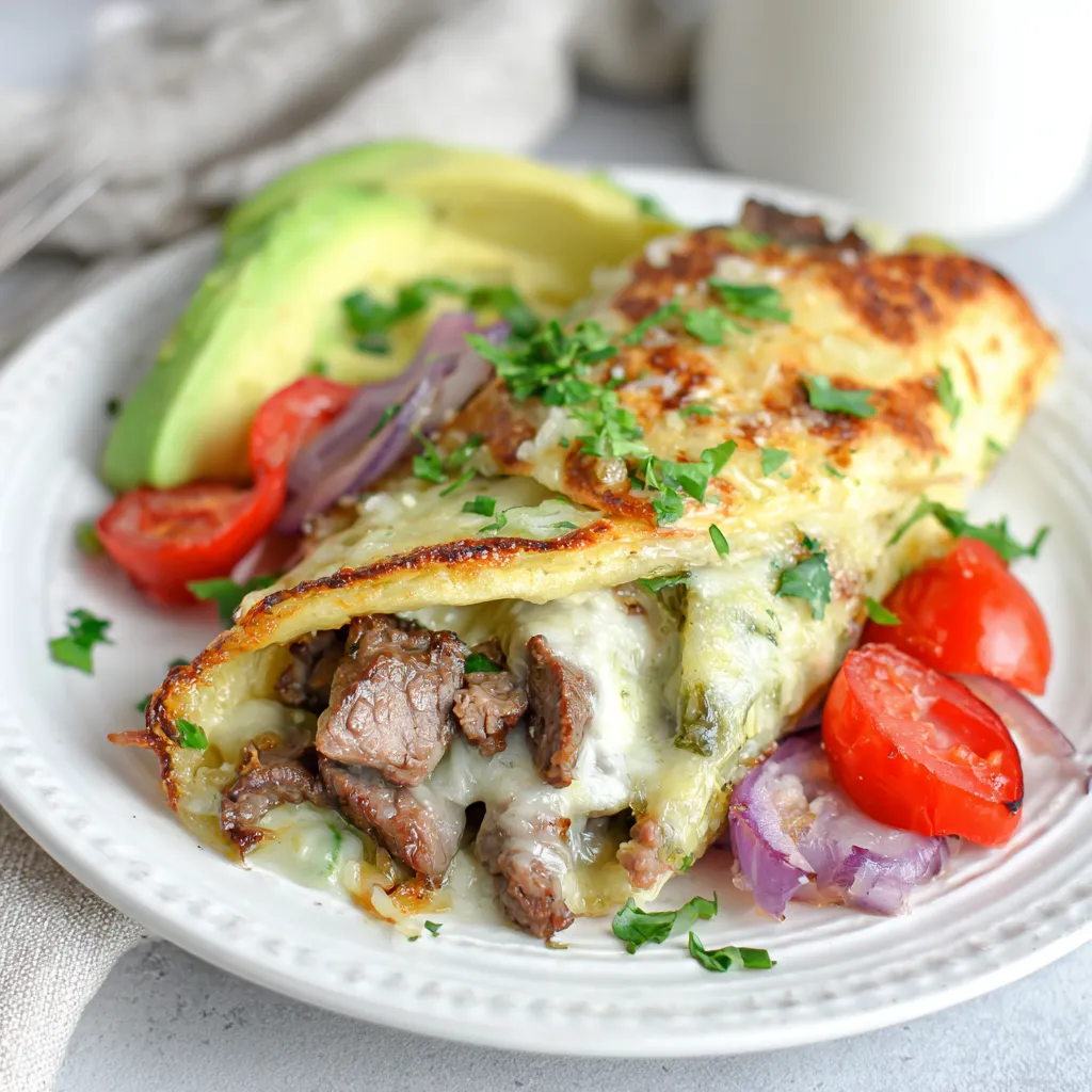 Keto Philly cheesesteak rolls, a delicious and easy low-carb twist on the classic sandwich, are shown in this image.