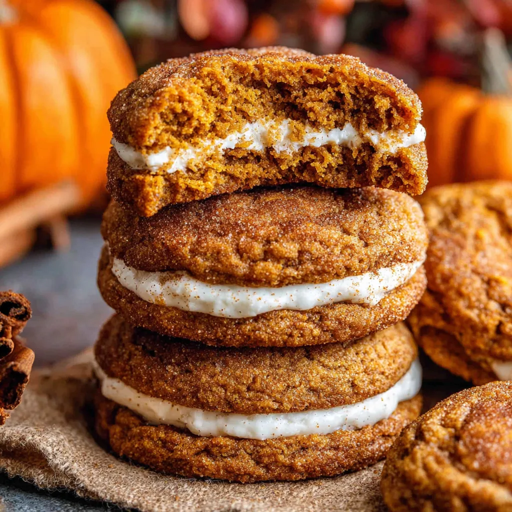 Dreamy irresistible pumpkin cheesecake cookies are shown in a second close-up image to highlight their soft texture and delicious cream cheese filling.