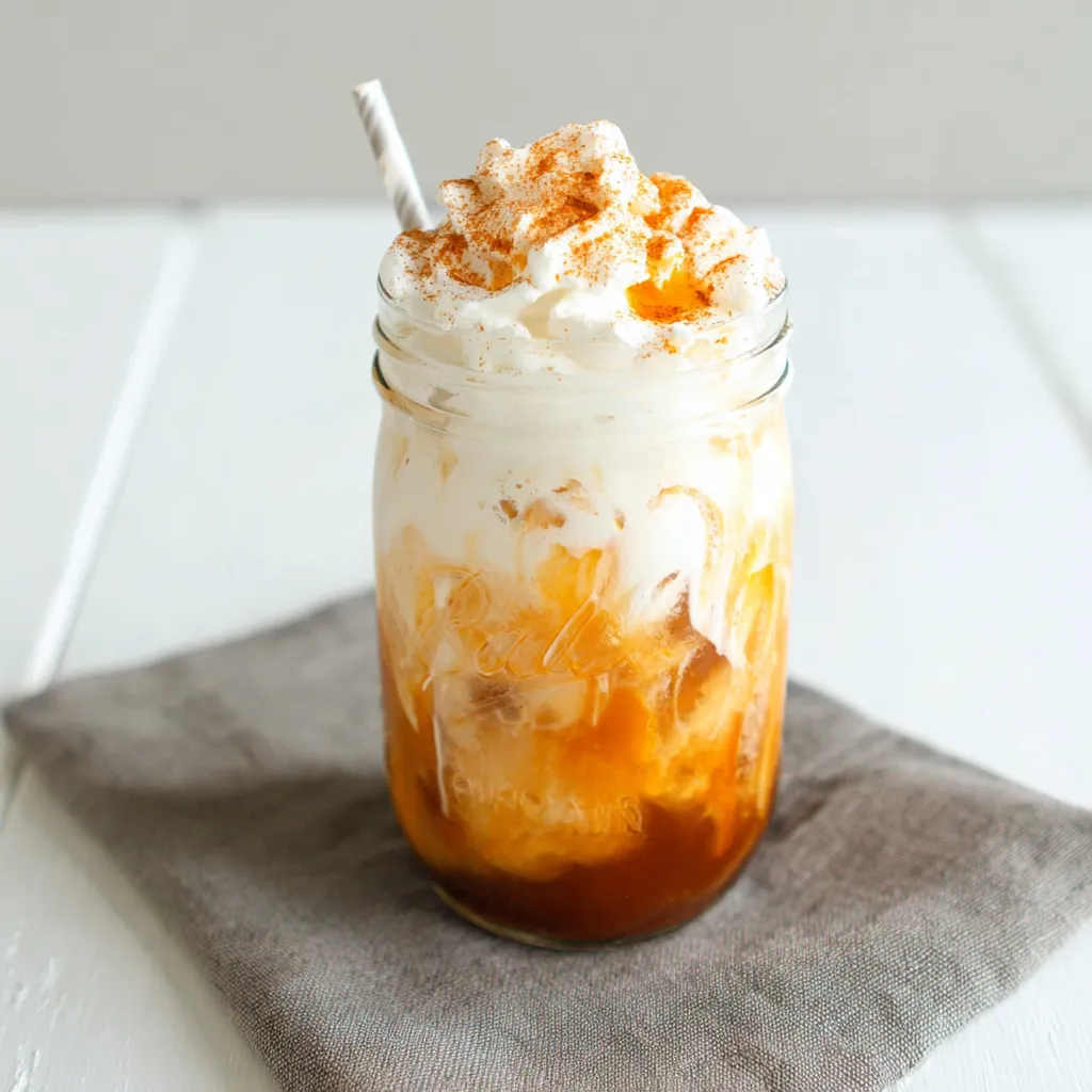 Dreamy In Bloom Bakery's pumpkin cold foam is showcased in a second image highlighting its creamy texture and seasonal flavor.