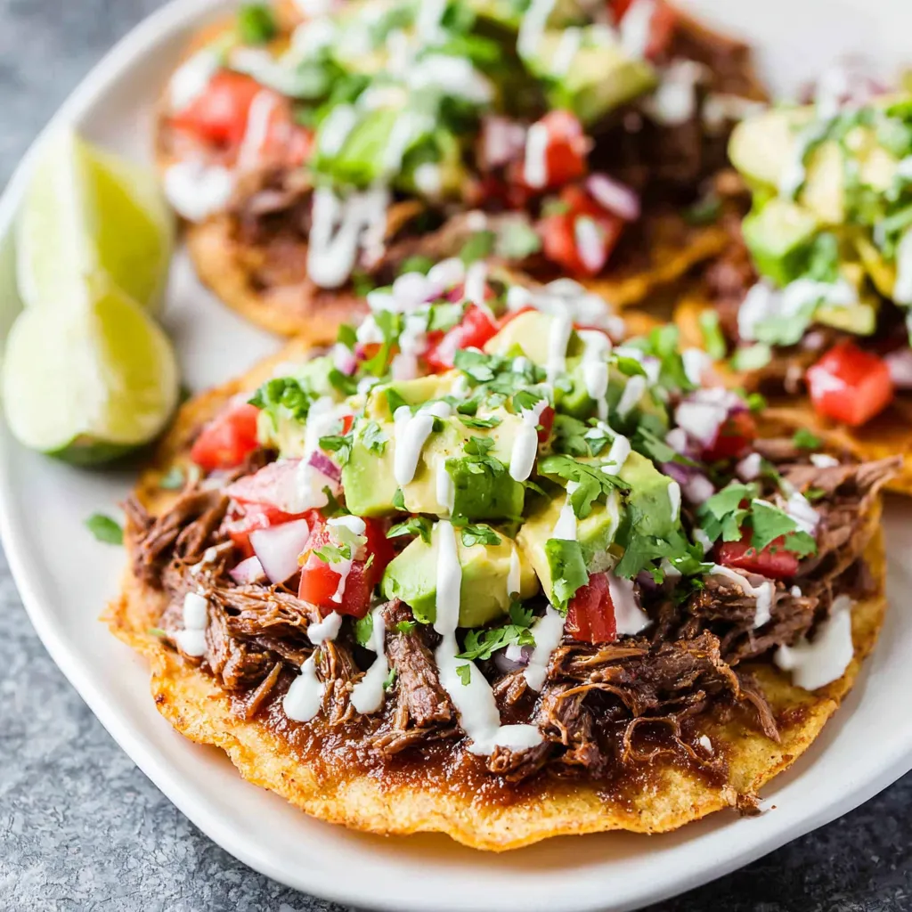 Close-up of delicious and easy-to-make Mexican tostadas de carne asada, perfect for a quick and flavorful summer dinner.