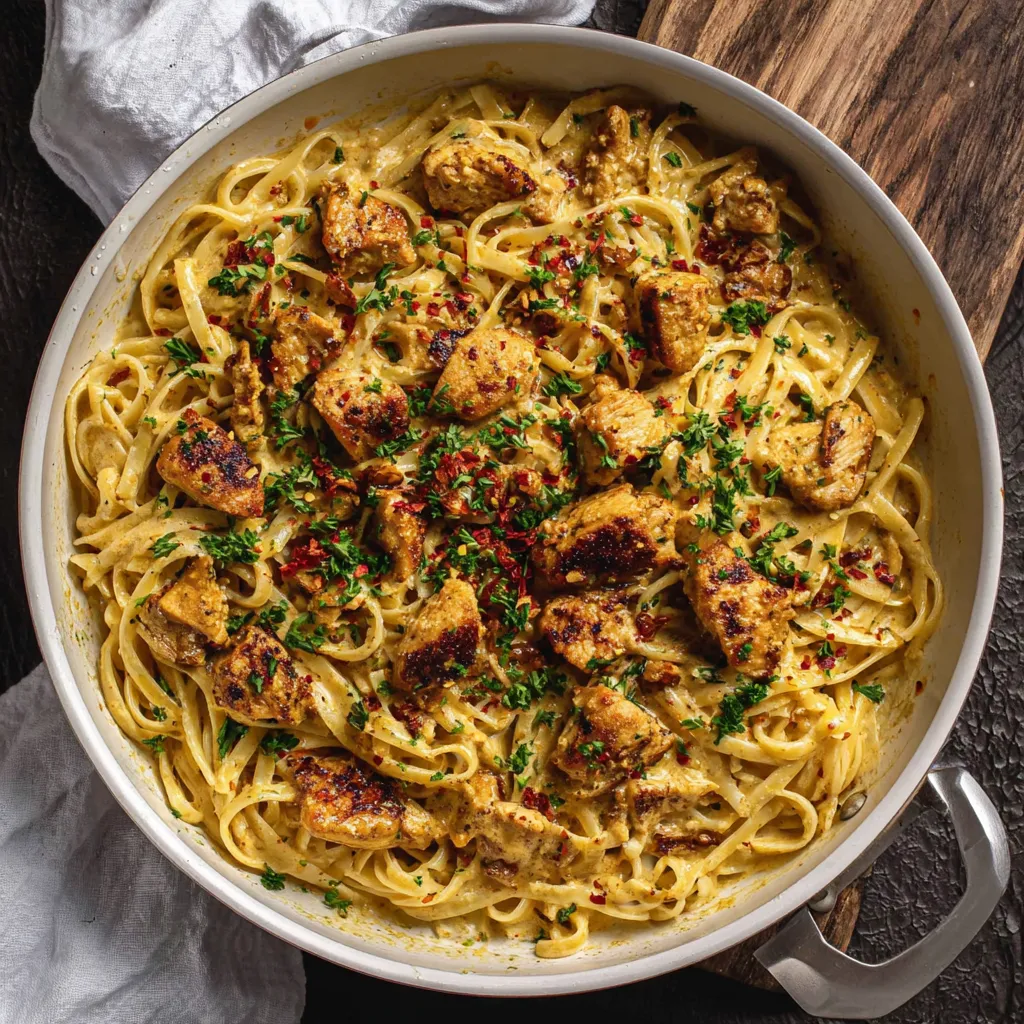 Cowboy Butter Chicken Linguine: Creamy pasta dish with juicy chicken.