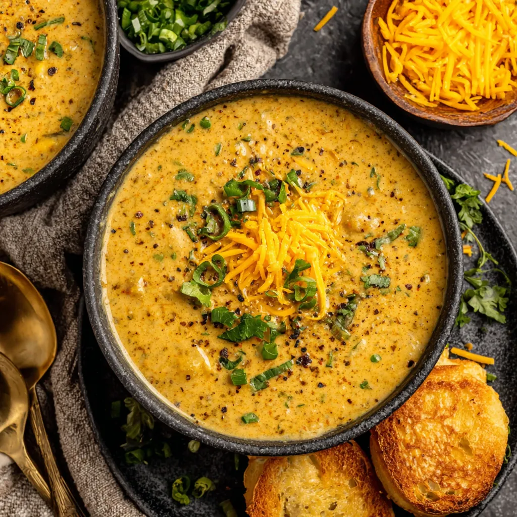 Creamy cheddar garlic herb potato soup is served in a white bowl and garnished with fresh herbs, showcasing its rich texture and savory ingredients.